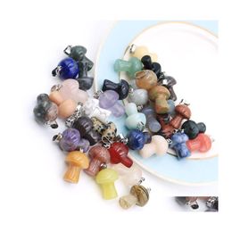 voiture dvr Charms 20 Pcs Pierre Naturelle Sculpté Champignon Rose Quartz Améthyste Agate Opale Cristal Oeil De Tigre Main Pendentif Pour La Fabrication De Bijoux Diy Nec Dhzmp