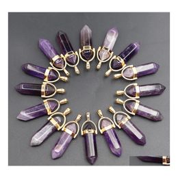 Auto DVR Charms Natural Stone Amethyst Hexagon Prism Form Gold Pendants for Healing Crystals Stones Sieraden maken Drop levering bevindingen Com Dheuk