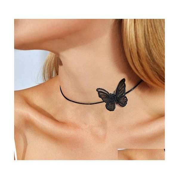 voiture dvr Chokers Bohème Cristal Papillon Tour De Cou Dentelle Noire Perlée Pave Insecte Charme Pendentif Collier Pour Les Femmes Et Les Filles Drop Delivery Juif Dhqzi