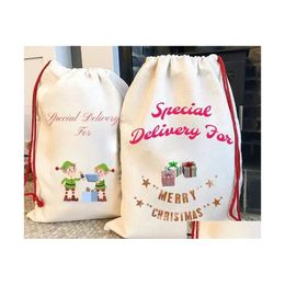 Auto DVR Kerstdecoraties Sublimatie Blanco Santa Sacks Diy Persooniseerde DString Bag Geschenktassen Pocket Transfer Drop levering Huis GA DH3PT