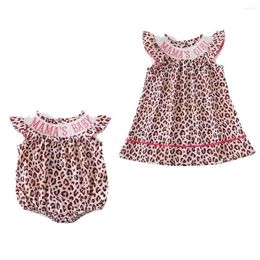 Auto DVR Kleding Sets Girlymax broer of zus zomer babymeisjes geweven gesmokte kleding print ruches romper regenboog luipaard watermeloen kinderen drop dhlby