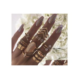 Auto DVR Cluster Rings Boho Gold Ring Set Joint Knuckle gesneden vinger Stijlvolle handaccessoires Metaal Alloy Sieraden voor vrouwen en meisjes SR0078 DHRPH