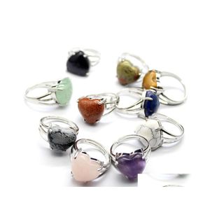 dvr del coche Anillos de racimo Encantador anillo de corazón de piedra natural para mujeres Ajustable Sier Color Amatistas Ópalo Rosa Cristal Dedo Joyería de boda Dro Dhqbx