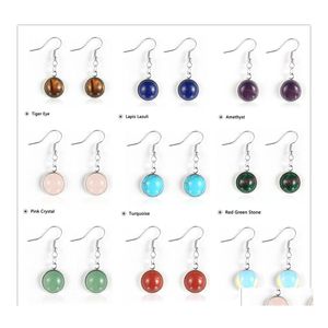 Auto DVR bengelen kroonluchter natuurlijke edelstenen hanger oorbel voor vrouwen 12 mm kleine opaal tijger eye rose kwarts amethist turquoises kristal ro dhyrs