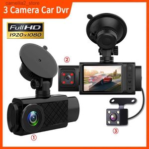 Auto dvr Dash Cam 3 Camera Voor Auto Video Recorder FHD 1080 P Drie Kanaals DVR's Video Registrator Dashcam 24 uur Parkeren Monitor Camcorder Q231115