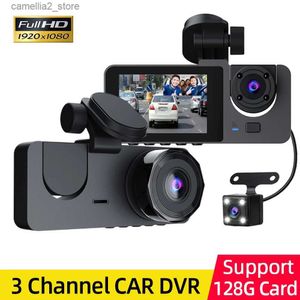 Car DVR Dash Cam pour caméra de voiture Enregistreur vidéo Dashcam DVRs Boîte noire 3 * Objectif DVR avec caméra de recul Moniteur de stationnement 24H 3 canaux Q231115