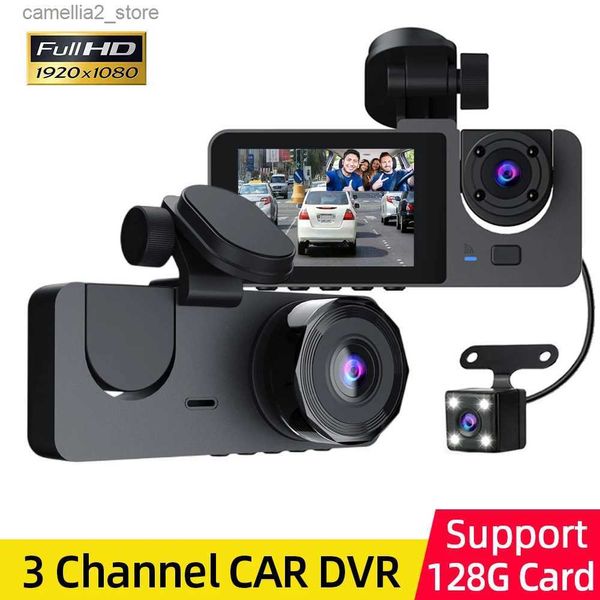 Car DVR Dash Cam para cámara de automóvil Grabadora de video Dashcam DVR Caja negra 3 * Lente DVR con cámara de visión trasera Monitor de estacionamiento 24 horas 3 canales Q231115