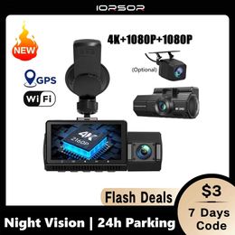 Car DVR Dashcam 4K GPS Wifi 24h Monitor de estacionamiento Dash Cam para cámara de automóvil Visión nocturna DVR Delantero y trasero 3 DVR Kamera Video Registrator Q231115