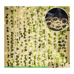 voiture dvr Décoratif Fleurs Couronnes 84Ft 12Pack Guirlande Artificielle Feuille Verte Vigne Lierre Faux Plantes Mur Artifici Rose Suspendu Pour Jardin Ho Dhdgz