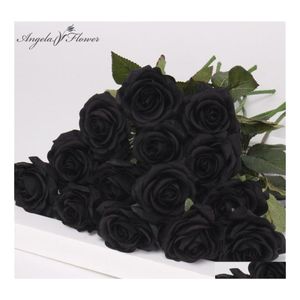 coche dvr Flores decorativas Guirnaldas Pu Real Touch Artificial Black Rose Tip Gorgeous Latex Flower Estambres Boda Fake Dcor Home Party Memo Dhfjx