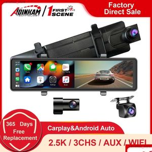 Car DVR DVRS Adinkam 12 pouces 3 CHS 2,5k Dashcam Apple Carplay Android Support AUX Portable Miror Camera Caméra Bust In Wif Drop Dh5ig