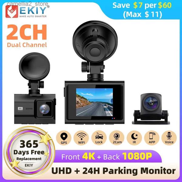 car dvr EKIY M500 4K Dash Cam GPS intégré 142FOV voiture Dashcam DVR enregistreur 24H moniteur de stationnement APP contrôle 1080P AHD caméra de recul Q231116