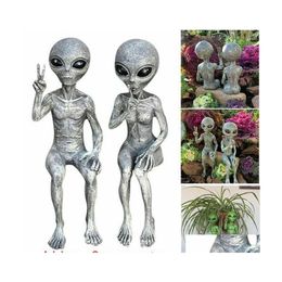 Auto DVR Garden Decoraties Outdoor Space Alien ornamenten Hars Statue Figurine Home Decoratie Geschenk werf Miniaturen Drop levering Patio Lawn DHJR6