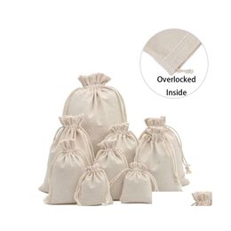 Coche DVR Envoltura de regalo 50 unids Bolsas de muselina de algodón reutilizables para dulces Granos de café Hierbas Embalaje de té Favor de fiesta de boda Bolsa de lino Dstring Bolsa Dr Dhcnt