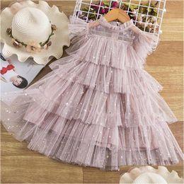 Coche Dvr Girl'S Vestidos Niñas Princesa Malla Capas Pastel Para Niños Lentejuelas Elegante Fiesta Tutu Prom Drop Delivery Bebé Ropa de Maternidad Dhn6Q