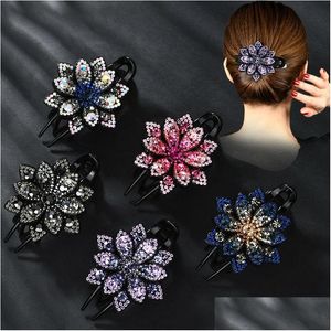 Auto DVR Hair Clips Barrettes Rhinestone Flower Duckbill Claws Vintage Accessoires Vrouwen Girls Shinning Hairspin Ponytail Hoofdtooi DR DHS8X