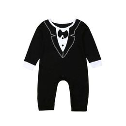 Auto DVR Jumpsuits 018M Baby Boy Romper Cute Born Bonzen Boys Bowtie Gentleman Party Lange Mouw Outfit Jumpsuit Summer Clothing Drop DHTS7