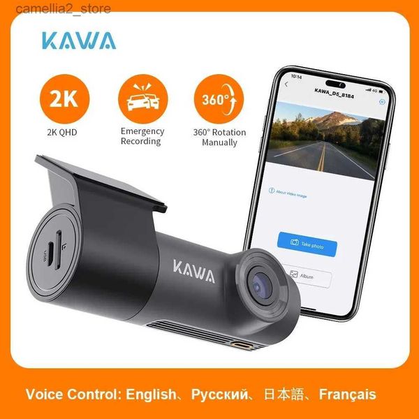 car dvr KAWA 2K Dashcam pour voitures DVR caméra Dash Cam enregistreur vidéo dans la voiture commande vocale 24 heures capteurs de stationnement WiFi APP moniteur Q231115