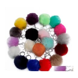 Auto DVR Key Rings 8cm Trinket Pompons Keychains Faux konijn Fur Keychain Fluffy Chains Pom Keyring hanger kegel auto haarbaltas accessorie dhw6h