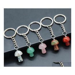 Auto DVR Key Rings Natural Stone Chain Ring Mushroom Hanger schattig mini -standbeeld Charms Keychain Mooie sleutelhanger voor autobas ornament Drop Dh52o