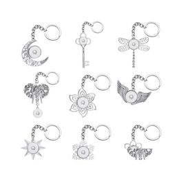 Cartes clés de travail de la voiture NOOSA NOOSA Fashion Moon Fleurs Elephant Ailes Crystal Rignestone Snap Key Chains Fit 18 mm Boutons Keyrings Drop Del Dh7hd