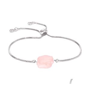 Auto DVR Link Chain Rose Quartz Vrouwen Bracelet Diffuse Energie Haling Chakra Crystal Yoga Cuff Gemstone Bangle Ruw origineel Stone paar D Dhpuy