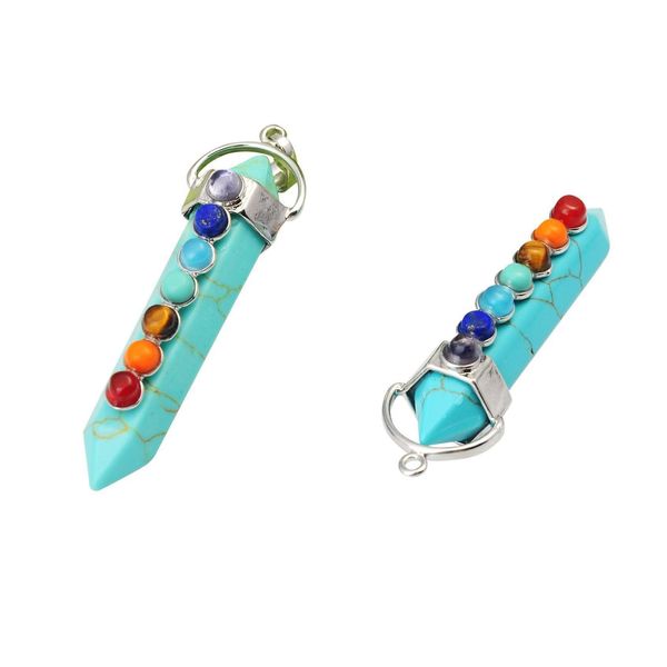 Lockets de DVR de automóvil Joyagift Natural Turquoise Gemstone Hexahedron Pendum Pendants con 7 chakra Crystal para mujeres Joyería Drop entrega nec Dhovt