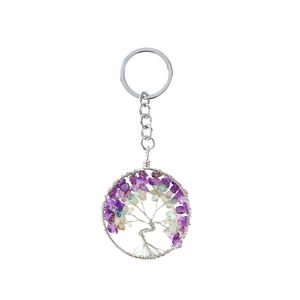 voiture dvr Médaillons Arbre De Vie Porte-clés Pierre De Cristal Naturel À La Main Diy Améthyste Charme Pendentif Collier En Gros Drop Delivery Bijoux Nec Dhfxf