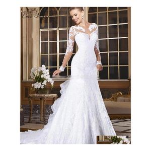 Auto DVR Mermaid Wedding Jurken Elegant Sheer Neck Lace Illusie Lange mouwen Appliques Visstaart Plus Maat Grootte op maat gemaakte bruidsjurken BA9779 DH7K2