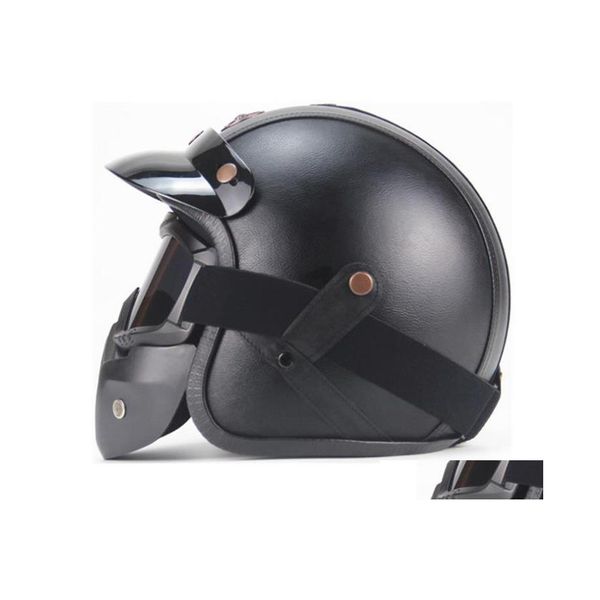 coche dvr Cascos de motocicleta Cuero de pu 3/4 Chopper Casco de bicicleta Cara abierta Casco vintage1 Entrega de gota Móviles Motocicletas Accesorios Dhkvm