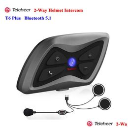 Auto DVR Motorfiets Intercom 1PCS/SET TELEHeer T6 Plus Bluetooth -headset helm 1500m Intercomunicador Moto Realtime voor 2 renners Water Dht8c