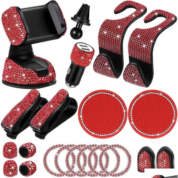 Voiture DVR Autres accessoires intérieurs 20pcs / réglage en strass de téléphone porte-téléphone bling pour femmes crochets pad sticker set rose gouttes livraison mob dhzji