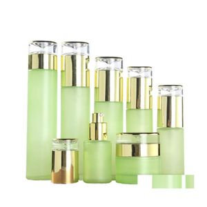 auto DVR verpakkingsflessen groene cosmetische glazen lotion flesverpakking met plastic dop lege spray 20 ml 30 ml 40 ml 60 ml 80 ml 100 ml 120 ml druppel dhe1o