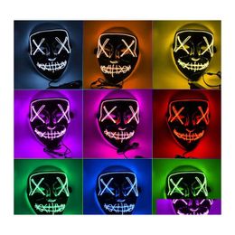 Auto DVR Party Masks Halloween Horror LED Gloeiend masker V PURGE verkiezingskostuum DJ Lichte gloed in donkere 10 kleuren Drop levering huistuin dhbhp