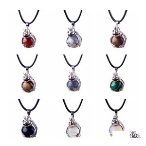 voiture dvr Pendentif Colliers 12 Pcs Femmes Sier Cuivre Grenouille Élégante 16 Mm Pierre Naturelle Boules Sphère Cristal Pendentifs Chakra Collier Bijoux Drop Dhrox