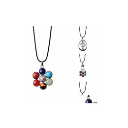 Auto DVR hanger kettingen 4 kleur aankomstbloem van leven 7 chakra steen yoga symbool reiki gezondheid amet natuurlijke ketting drop levering sieraden dhe4q