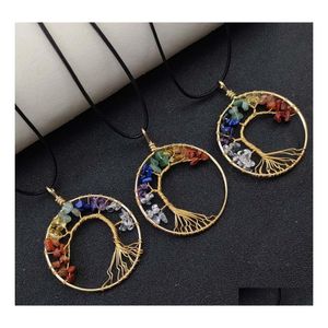 Auto DVR hanger kettingen 50 mm genezing Natuurlijke stenen draadomslag Boom van het leven Zeven Chakra ketting lapis lazi kristallen agaat voor vrouwen reiki d dhmaq