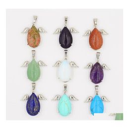 Auto DVR Hanger Kettingen Crystal Angel Wings Water Drop Fashion Sier Plated Long Chain Necklace Sieraden Retro Unisex Turquoise levering Pend DHO6H
