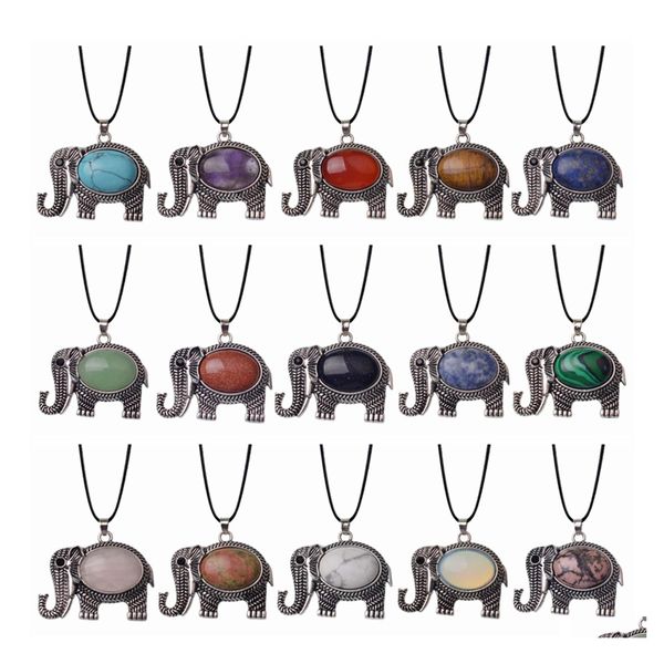 voiture dvr Pendentif Colliers Éléphant Alliage Bijoux Antique Exquis Sculpture Charme Collier Femmes En Cuir Chaîne Drop Delivery Pendentifs Dhgtl