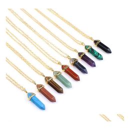 Auto DVR Hanger Kettingen Goud Zhexagonaal puntige Reiki Natural Stones Turquoise Pink Quartz Pilaar Charms ketting voor vrouwen mannen Geschenktoegang Dh8ra