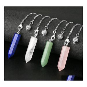 voiture dvr Pendentif Colliers Hexagone Divination Cristal Dowsing Point Pendums Améthyste Lapis Lazi Rose Quartz Pendentifs Amet Wicca Pendo Meditat Dhvcz