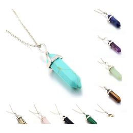 Auto DVR Hanger Kettingen Zhexagonale kolom Natuurlijke amethist ketting Pink Crystal Druzy Gem Stone Verklaring Kraag sieraden Drop levering Pe Dhthy