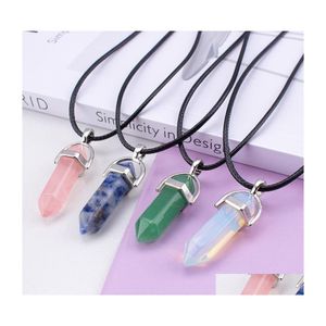 Auto DVR Hanger Kettingen Zhexagonale kolom Rose Quartz Ketting Opaal Fashion Natural Stone Pink Crystal Hangers Ladies Men Sieraden Drop deli Dhvnp