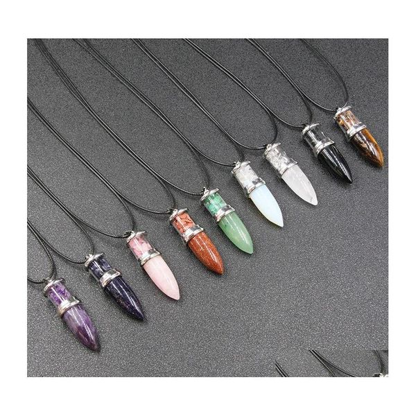 voiture dvr Pendentif Colliers Naturel Améthyste Gravier Rose Quartz Cristal Collier Hexagone Prisme Pendum Forme Chakra Guérison Bijoux Drop Delive Dhihq