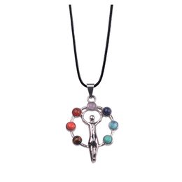 Auto DVR Hanger Kettingen Natural Crystal edelsteen Reiki Chakra Healing Moon Winds Sier Alloy ingelegde edelsteen ketting voor Wonmen Drop Delivery J Dhftj