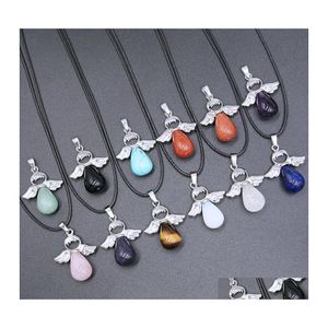 Auto DVR Hanger Kettingen Natural Crystal Stone Rose Quartz Angel ketting Gem Amethist Roze Dongling Jade Pendants For Women Drop levering J DHP2A