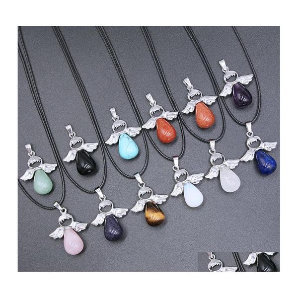 voiture dvr Pendentif Colliers Cristal Naturel Pierre Rose Quartz Ange Collier Gemme Améthyste Rose Dongling Jade Pendentifs Pour Femmes Drop Delivery J Dhp2A