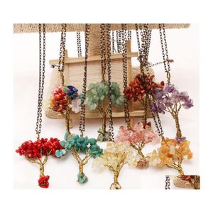 Auto DVR Hanger Kettingen Natuurlijke edelsteen kralen Boom van het leven Amethist Rose Crystal ketting edelstenen Chakra sieraden drop levering hangers dhrfn