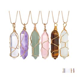 Auto DVR Hanger Kettingen Natuurlijke kwarts Crystal Handgemaakte draad Wrapped Healing Chakra Reiki Charm BK voor sieraden maken drop levering hanger Dhrao