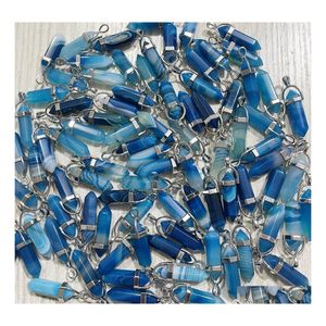 voiture dvr Pendentif Colliers Pierre Naturelle Bleu Stripe Agate Alliage Cristal Pendentifs À La Mode Pour La Fabrication De Bijoux Charm Point Drop Delivery Dhyvd